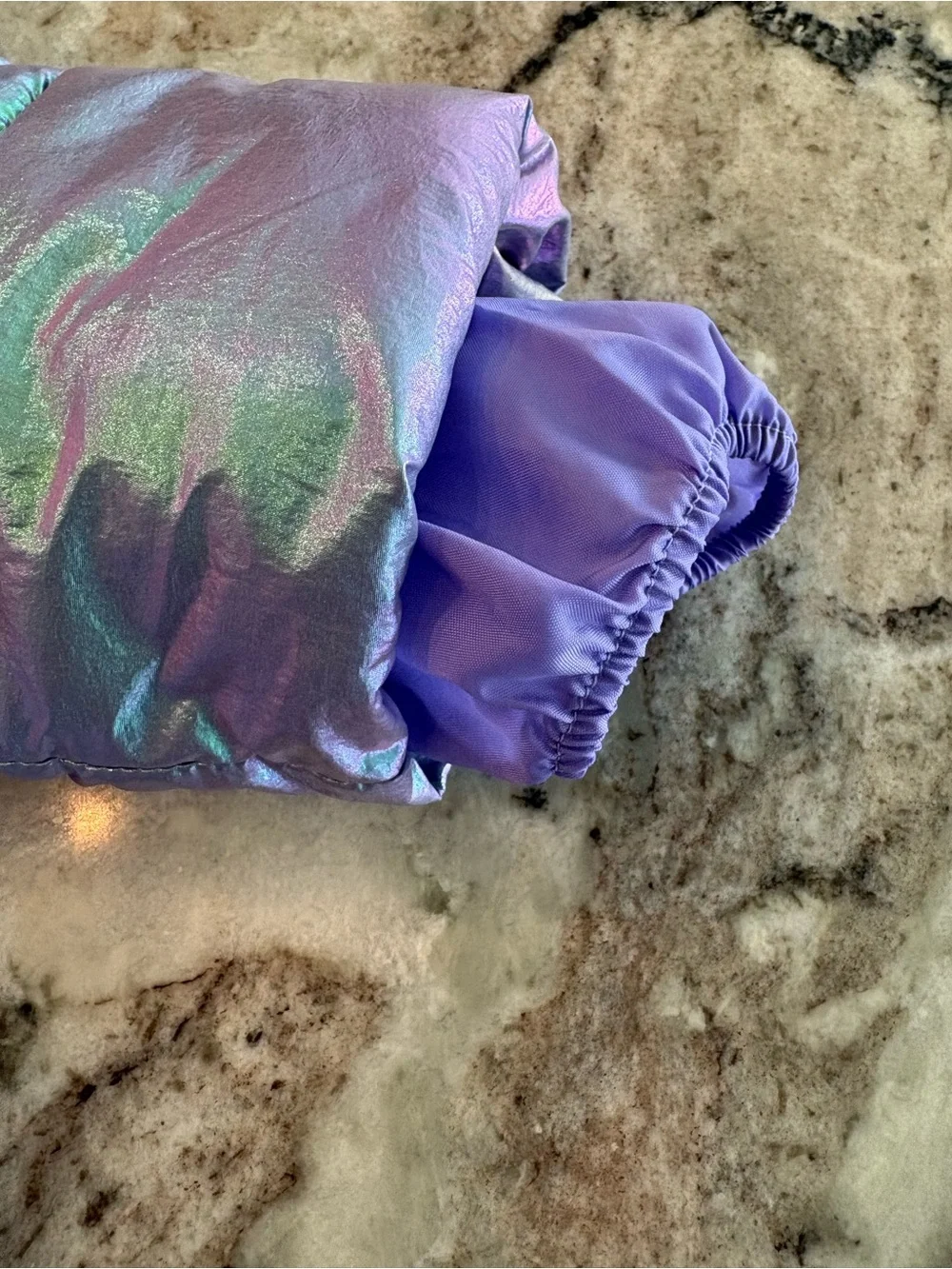 Gap Baby Iridescent Puffer Jacket Sherpa Lined Cold Control Purple Hoodie 12-18M